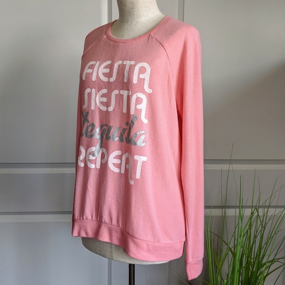 PJ Salvage Pullover Lounge Top Fiesta Siesta Tequila Long Sleeve Pink L NWT - Picture 8 of 12